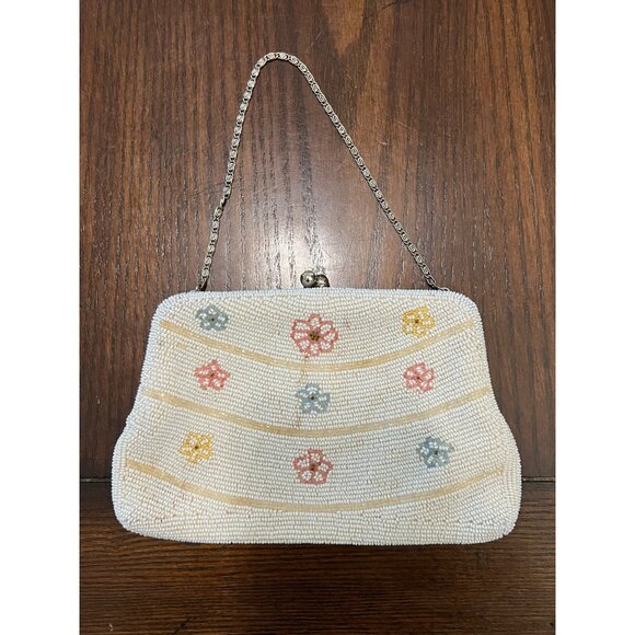 Jorelle Bags Handbags - Vintage Jorelle Bags Handmade Beaded Coin Purse Bag Flower Print Made Japan